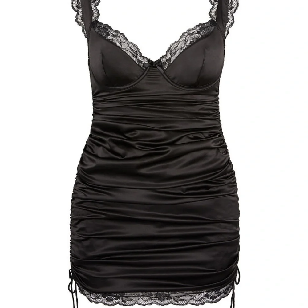 FOR LOVE AND LEMONS FLL FOR VICTORIA SECRET BLACK INEZ SATIN DRESS WITH LACE M - Picture 5 of 5